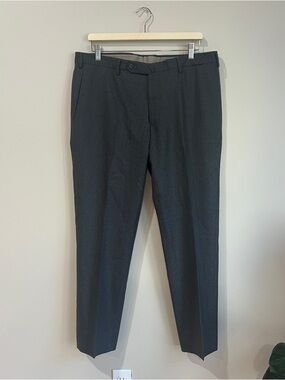 INCOTEX CASHMERE WOOL Mens Flat Front Luxury Pants Trousers Dark Gray - 36